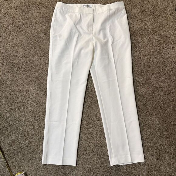NWT Kasper Women White Kristy Slim Fit Trousers Front Pleat Pant Office‎ Size 14 - Picture 1 of 12